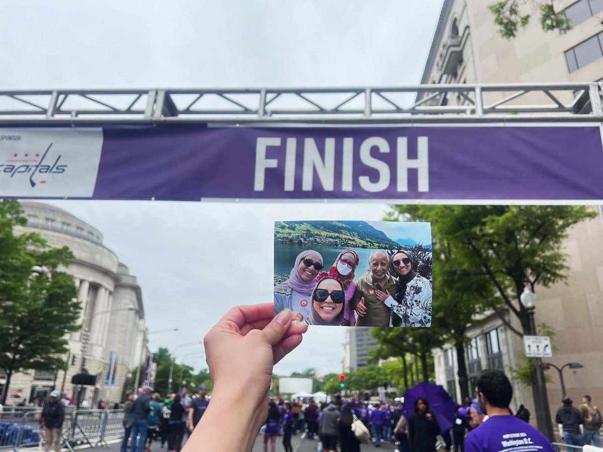 FatimaAlDee's tweet photo. My sister finishing the purple stride walk in DC to raise funds for pancreatic cancer patients  in honor of our mama, and she took us all with her 💜 

I know today, my mom would have been extra proud 

@PanCAN @letswinpc #pancreaticcancer #purplestride https://t.co/ITYmMkbPgq