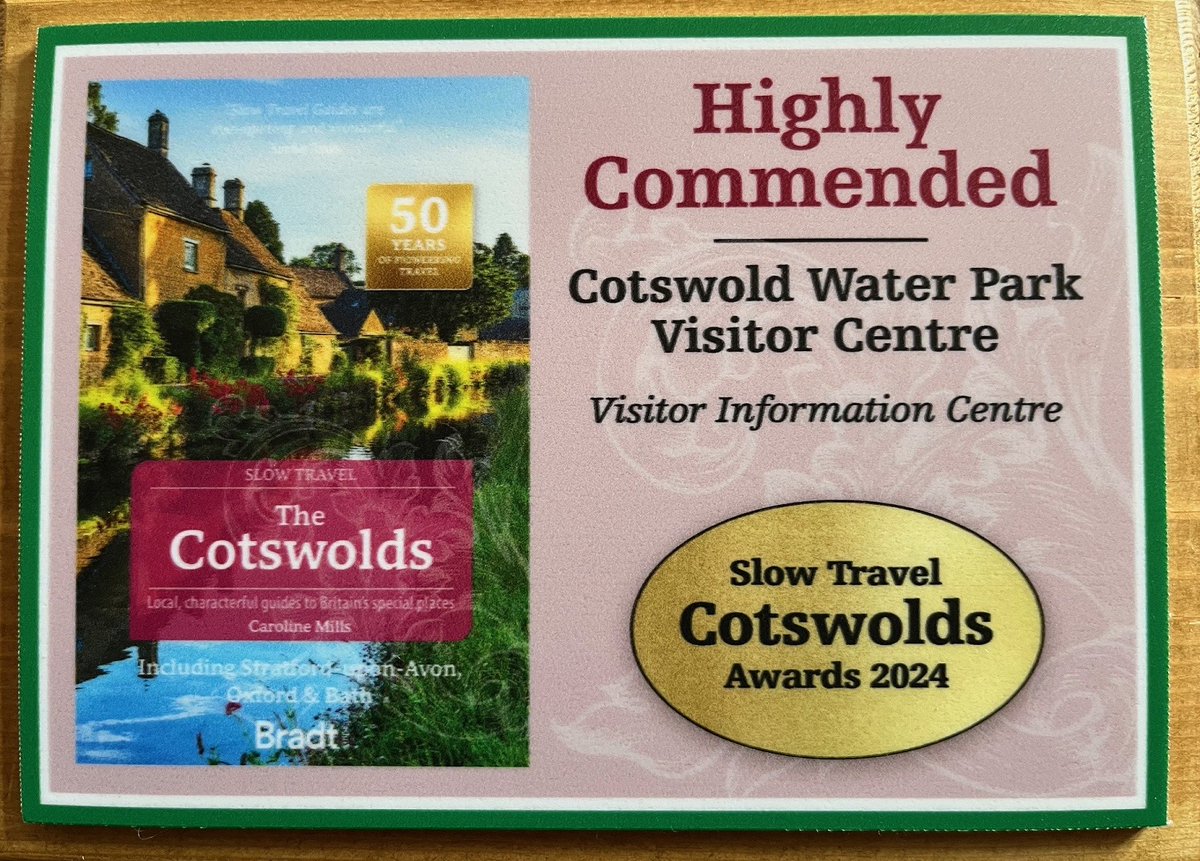 Thank you to Bradt Guides for presenting us with a Highly Commended award in the Cotswolds Slow Travel Awards for the Cotswold Water Park Visitor Centre. We would like to thank our partners, Cotswold Canals Trust, De Vere Cotswold Water Park and the amazing team of volunteers.