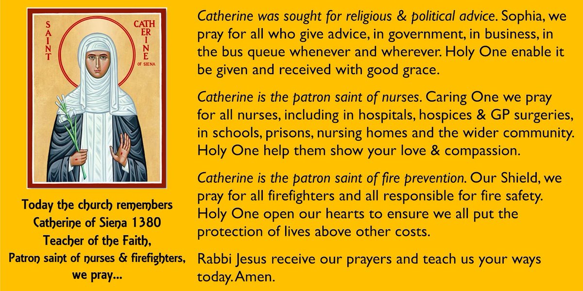 Today the church remembers Catherine of Siena 1380 Teacher of the Faith, Patron saint of nurses & firefighters, we pray... Please add your prayers in the comments (it can be one word, a name, a short sentence)