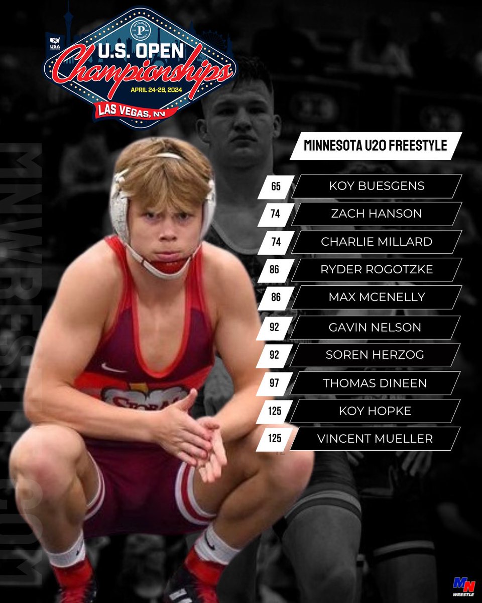 10 competitors with Minnesota ties set to compete today in U20 Freestyle Quarterfinals First whistle hits at 12PM (CT) Consolations: 70 Landon Robideau 70 Drayden Morton 79 Silas Dailey #mnhswr