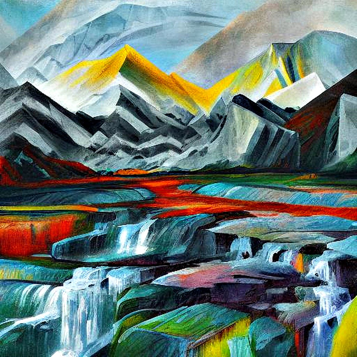 See this Instagram photo by 'Landscape with waterfall 5' by George Hutton Hunter @diTempli @twitterart   @huttonhunter instagram.com/p/C6RSzkiNCka/… #waterfall #landscape #mountains #landscapeprint #cubist