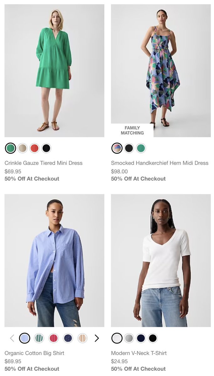 JamesTyler___'s tweet photo. Gap $gap is 50% off site-wide today. 

Colors and Sizes of a product are the same price. 

I cannot emphasize enough how bad this is. 

The inventory mess they will be left with (and are likely already in) will be a disaster. 

The contribution left on the table as a result of not dynamically pricing could be measured in eight figures. 

Insane to me this is still happening at this size of business.