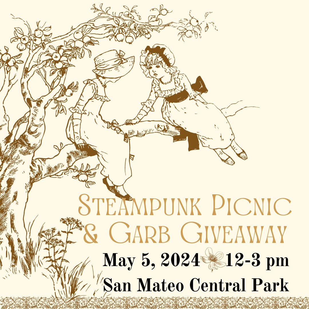ClockwrkAlchemy's tweet photo. 🧥👖🎩🫖Mary Alexander is hosting a steampunk picnic on the lawn of San Mateo Central Park on May 5! Come hang out with steampunks and as a bonus, bring your surplus costume items to give away and swap with others!
https://t.co/CLwGeOpBCj https://t.co/3trAUBv8S7