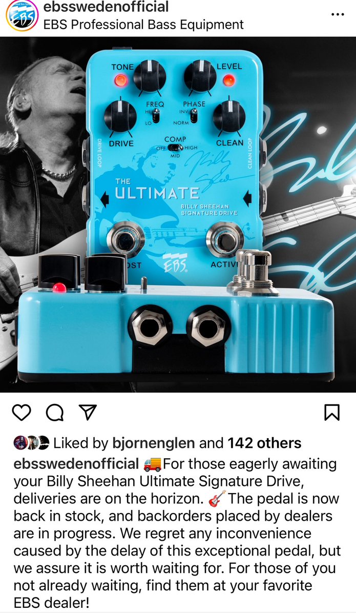 Yay!!! Back in stock!! I’m so glad so many players are enjoying this pedal from EBS. I’ve heard from bass players AND guitarists from around the world that it serves them well! Thank you EBS!!!!