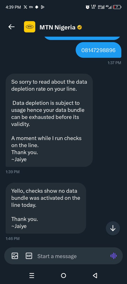 I contacted @MTN180 @MTNNG today base on the information that I got on my MTN app seeing many of my Data subscription while they are not in use or extort, @MTN180 always do is that once my data remain 500mb they will disconnect me from the network until I buy or borrow another