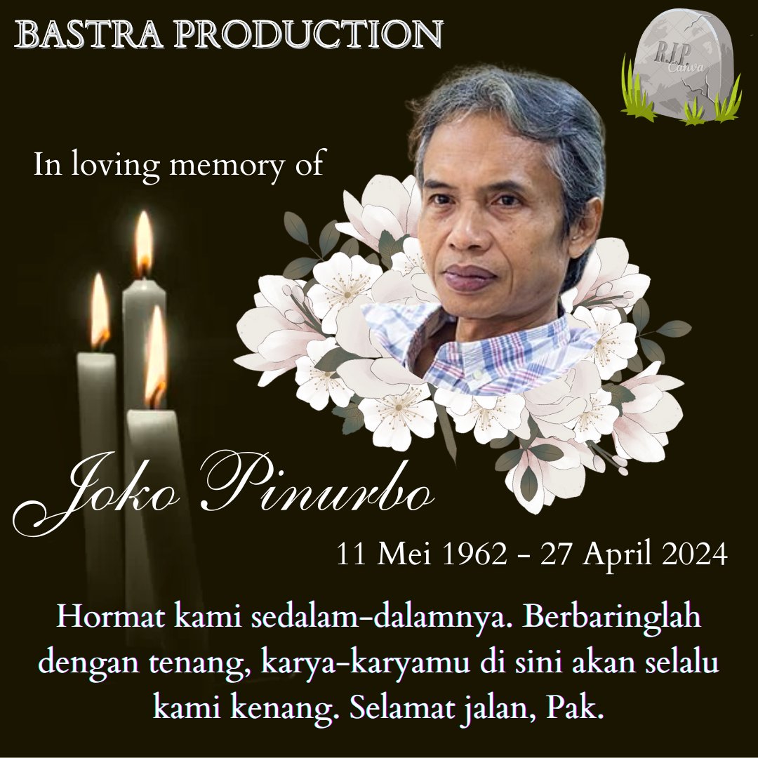 EkoBastra's tweet photo. Sang Inspirator: @jokopinurbo_ Joko Pinurbo wafat di usia 61 tahun, meninggalkan syair-syair yang indah bagi kita semua.

Marilah kita berdoa untuk sang Inspirator kita, Al-fatihah.

#viral #fyp #selamatjalan #rip #inspirasi #inspirator #ilmu #karya #seni #sastra #syair #indah https://t.co/zrRfreuQad