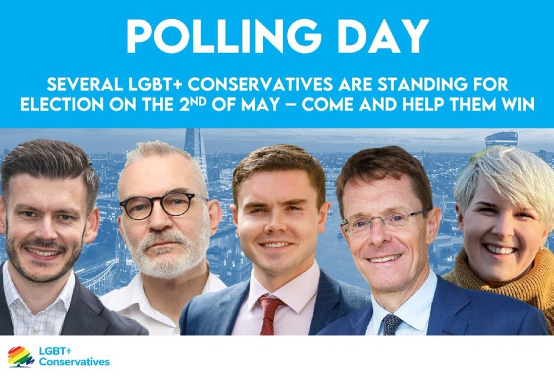 Polling Day is next week - and several @lgbtcons are standing for election. Join us in London, Birmingham and Yorkshire as we get out the vote for @keane_duncan, @AndrewBoff, @FreddieDowning_, @andy4wm and @emmabest22. Register your interest at pollingday@lgbtory.co.uk.