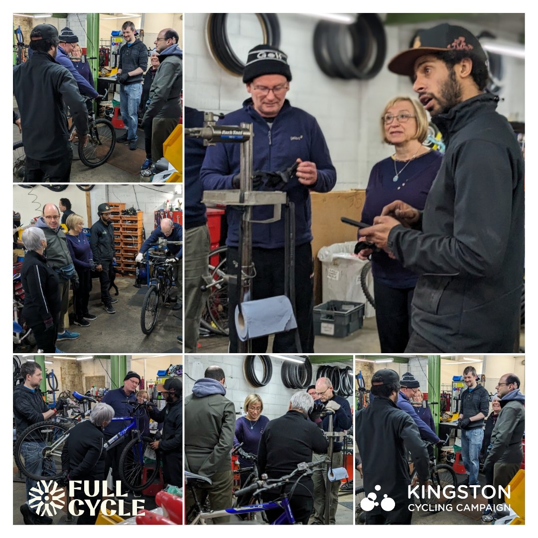 Lots covered in our bespoke bike maintenance class for @KingstonCycling today - the ideal way to ensure KCC volunteers and ride assistant regulars feel more confident helping with on-ride fixes so they can encourage even more Kingston residents to use bikes for local journeys.