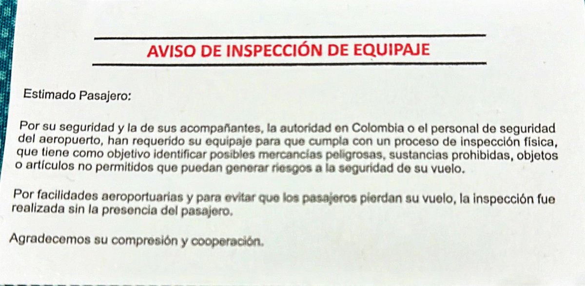 @PoliciaPereira @AeroMatecana muy de acuerdo con las inspecciones a los equipajes, están en todo su derecho, y son protocolos que deben seguir por la seguridad a, pero No estoy de acuerdo que dañen los artículos de los pasajero y mucho menos que se queden con ellos 😡