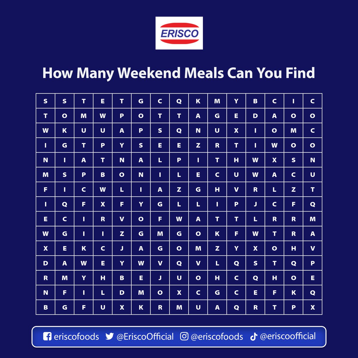 Hello Fams, it's game time! How many weekend meals can you find in the puzzle? #weekendvibes #eriscocares