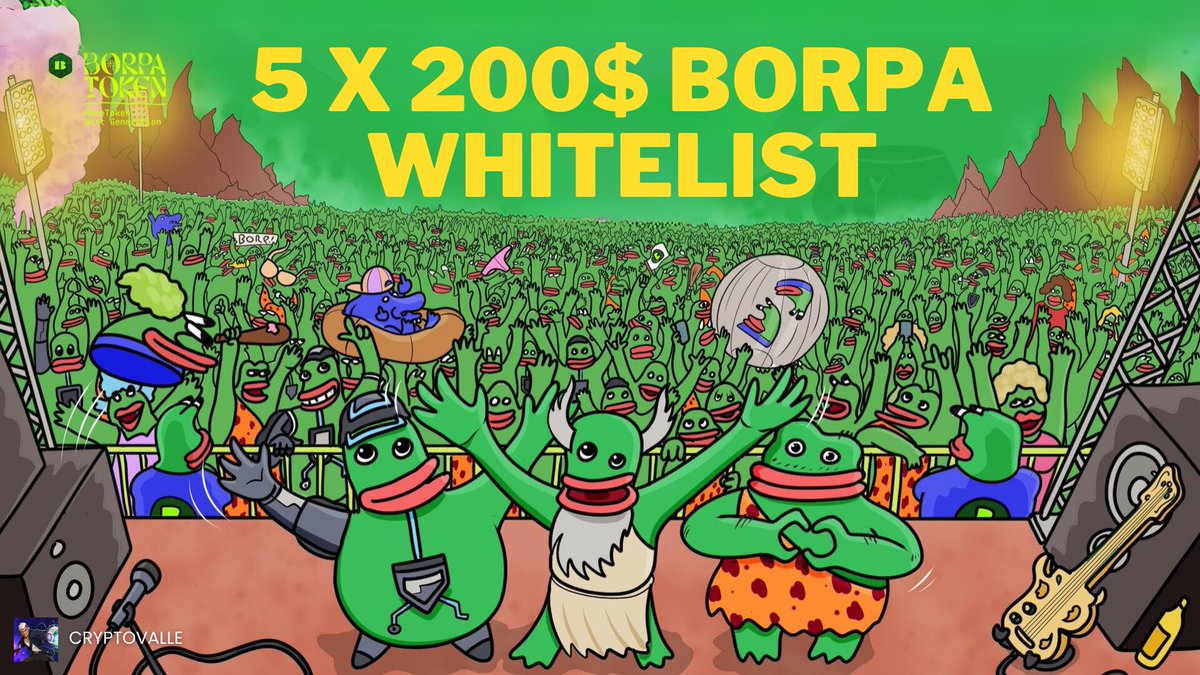 5 KİŞİYE x 200$ BORPA WHITELIST 

Selamlar arkadaşlar 60x'den fazla kazanç sağlayan <a href="/Entanglefi/">Entangle</a>'nin desteklediği bir meme token çıkıyor <a href="/BorpaTokencom/">Borpa</a> yine bol kazançlı olacaktır. 

5 Takipçimize 200$ alım hakkı hediye edelim

1⃣ <a href="/BorpaTokencom/">Borpa</a> <a href="/cryptovalle0/">Valle</a> takip et
2⃣ Like, RT