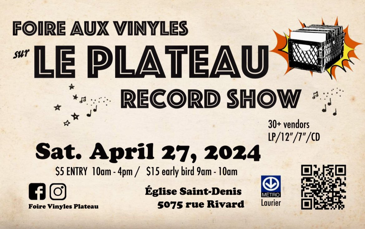 The Plateau Record Show is on NOW in Montreal! foireauxvinyles.ca