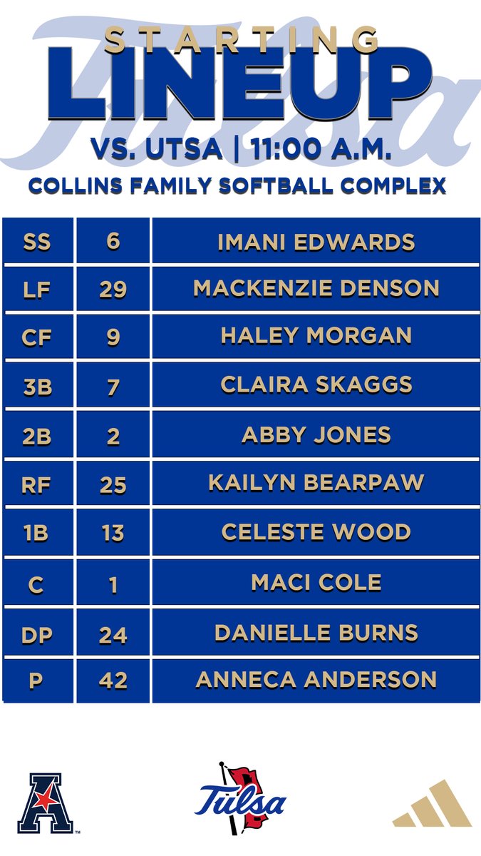 TulsaSoftball's tweet photo. Your Saturday lineup!

#ReignCane https://t.co/ryBLA91xiX