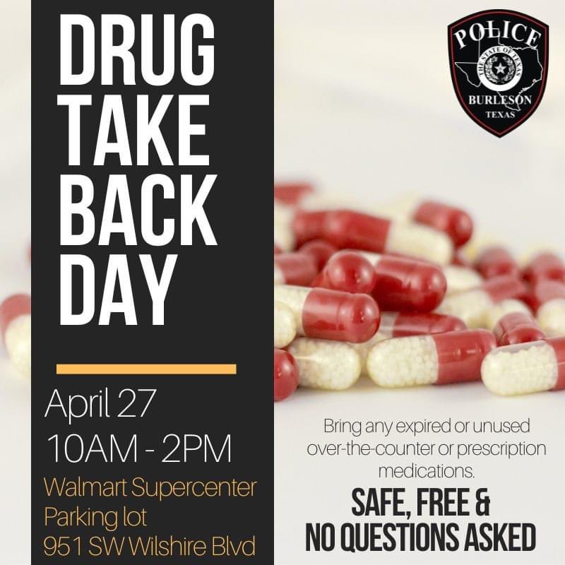 We’re partnering with the DEA for the National Prescription Drug Take-Back Day TODAY, rain or shine.
 
Drop off unused, expired or unwanted medications, in both pill and liquid form, for safe disposal from NOW UNTIL 2 p.m. at the Walmart Supercenter, 951 SW Wilshire Blvd.