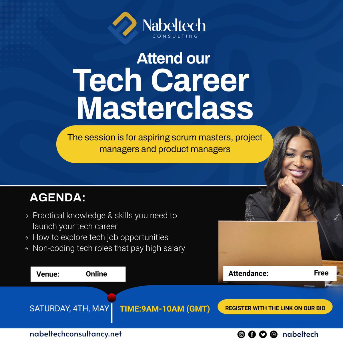 Registration for the FREE TECH CAREER MASTERCLASS is still ongoing. 📢 📣 The date is Saturday, May 4th. But, the time has been changed to 9 am. The free masterclass is for aspiring scrum masters, project managers and product managers. If you are ready to launch your tech…