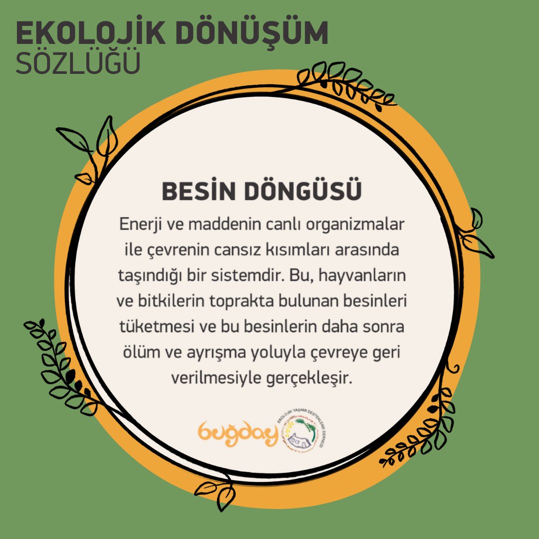 Besin döngüsü, enerji ve maddenin canlı organizmalar ile çevrenin cansız kısımları arasında taşındığı bir sistemdir. Bu, hayvanların ve bitkilerin toprakta bulunan besinleri tüketmesi ve bu besinlerin daha sonra ölüm ve ayrışma yoluyla çevreye geri verilmesiyle gerçekleşir. 🔄