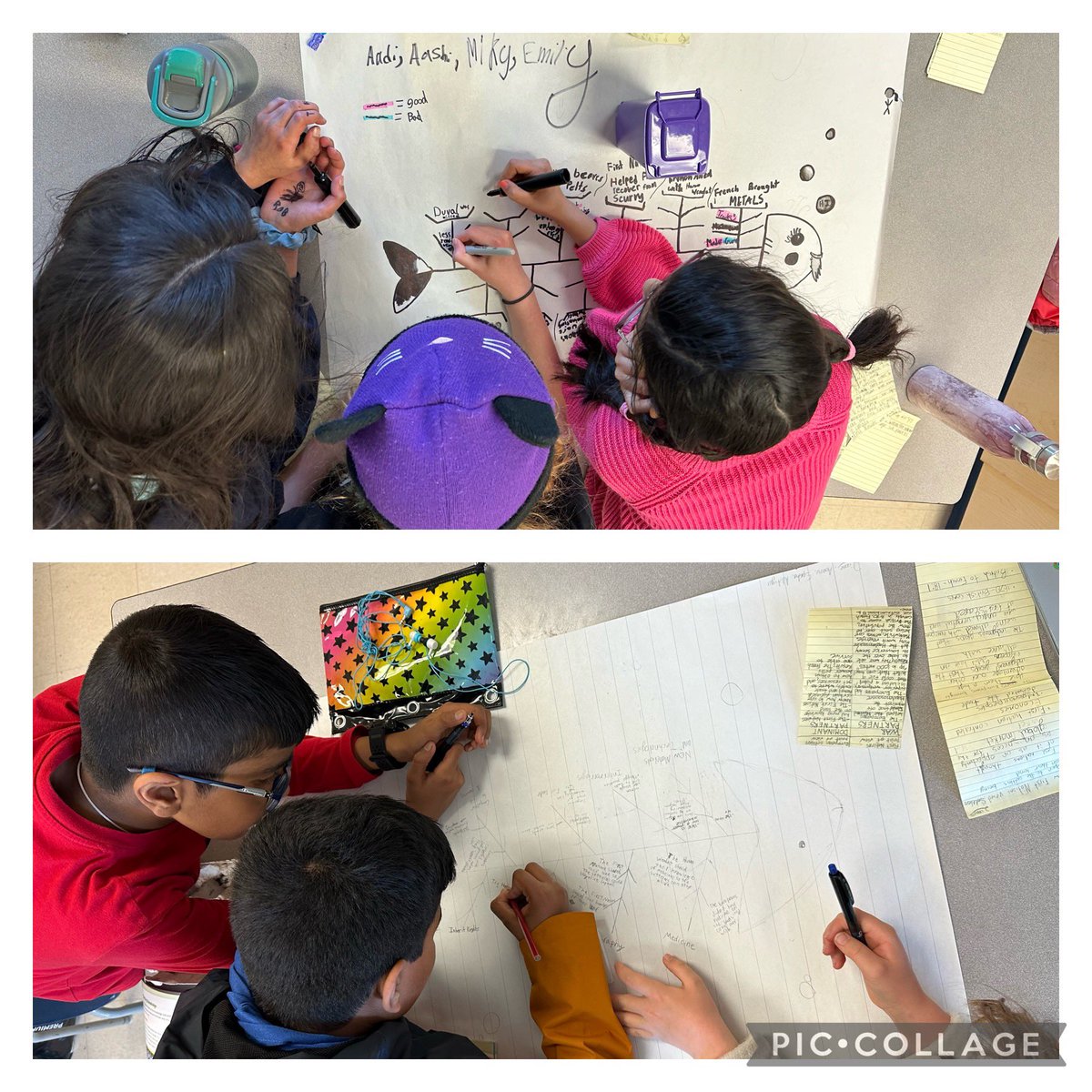 After watching 
‘The Story of Us’ and reading through the textbook to take personal notes, Grade 5 students used the fishbone graphic organizer to analyse aspects of early interrelationships between First Nations and Europeans in New France.
