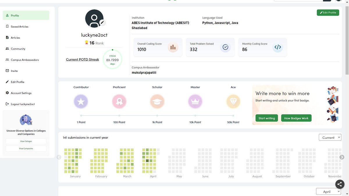 _luckynot's tweet image. Just crossed the 1000+ coding score mark on GeeksforGeeks
Here's to celebrating milestones, conquering challenges, and embracing the endless possibilities that lie ahead! 🚀 #GeeksforGeeks #CodingMilestone #LearningAndDevelopment #CodeToSuccess #1000CodingScore #NeverStopLearning