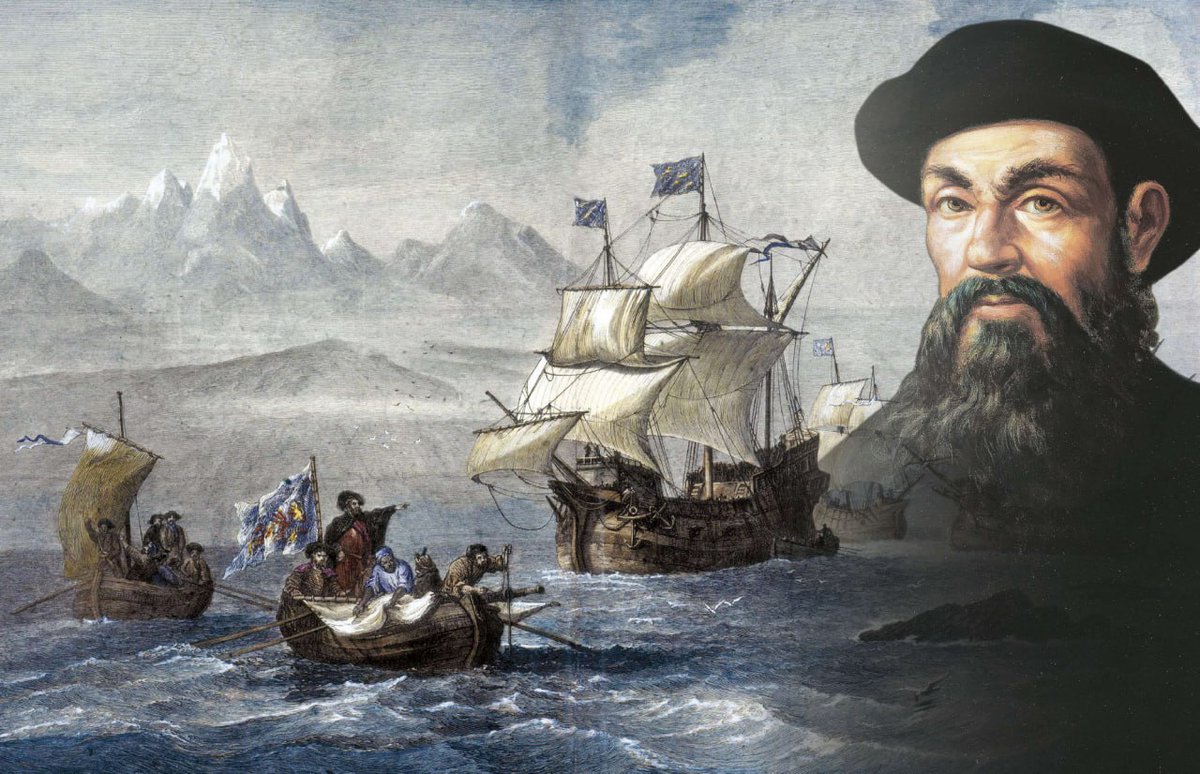 On April 27, 1521, on the Philippine island of Mactan, in a skirmish with indigenous people, the 41-year-old Portuguese explorer Ferdinand Magellan was killed. His deputy, Juan Sebastián Elcano, completed the first circumnavigation expedition, 🖇