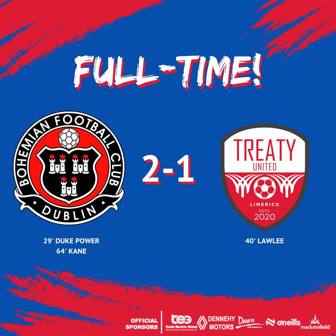 𝙁𝙪𝙡𝙡-𝙏𝙞𝙢𝙚! Unfortunately a defeat in Dalymount. Thank you to the travelling support. Bohemians FC 2-1 Treaty United