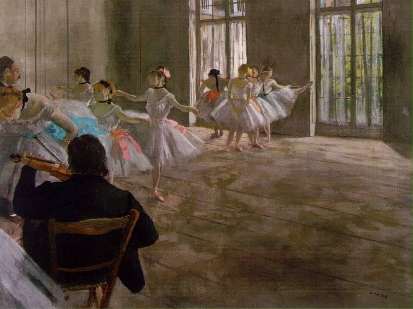 Rehearsal in the Studio, by French painter Edgar Degas (1878-79). Fogg Museum.