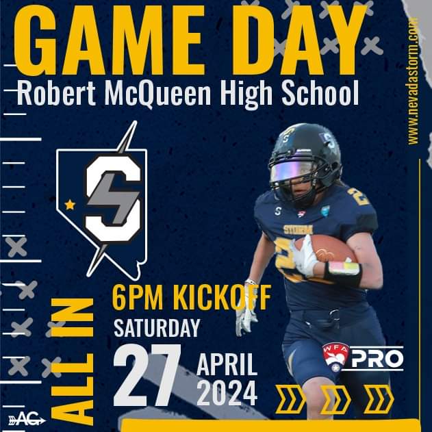 GAME DAY!!🏈⏳⚡

Robert McQueen High School! 6pm kickoff, gates open at 5pm!

🏈🎟Tickets: $10 for adults, $5 for kids ages 5-12, and ages 5 and under are free!

#NevadaStorm #wfapro #football #nevada #reno #sparks #womenstacklefootball #battleborn