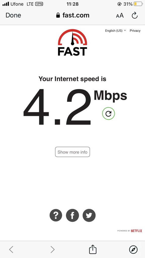 Strange that at the same time, @Ufone internet speed of 3G is faster than 4G LTE in north Banigala, Islamabad, third class service at peak. @PTAofficialpk please look into this, see screen shots.
@jazzpk @Zongers @telenorpakistan