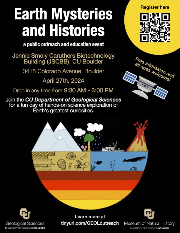 Today is the perfect day to be indoors exploring Earth's Mysteries and Histories! Get hands-on and explore a variety of Earth science topics such as fossils, climate change, earthquakes, volcanoes, and more! FREE; drop in today from 9:30am-3pm. RSVP: tinyurl.com/GEOLoutreach