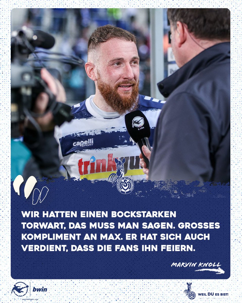 MSVDuisburg's tweet photo. Kapitän Marvin #Knoll zum Heimsieg:
"Ich freue mich, dass wir heute gewonnen haben. Aber wir brauchen uns dafür nicht feiern zu lassen." Ganz anders sah es "Knolli" bei Schlussmann Max #Braune. 💬
#WeilDUesBist #Duisburg #MSVSVS https://t.co/NED2JbRO1O