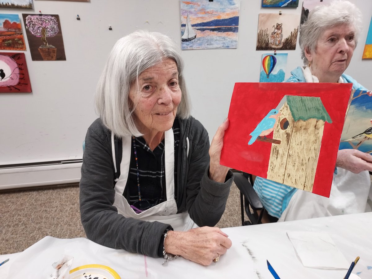 A look at a few of our #MaywoodNJ Art Group members with their latest paintings - some finished, some still in progress 🎨 Interested in becoming a member and joining an #aphasia group? Visit adleraphasiacenter.org/how-to-become-…