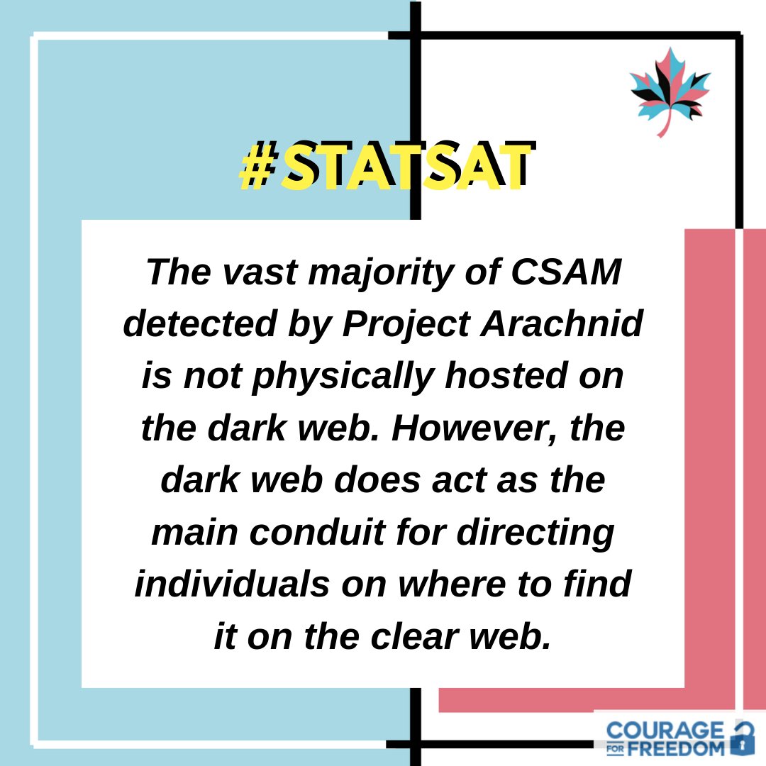 #statsat The vast majority of CSAM detected by Project Arachnid is not physically hosted on the dark web. However, the dark web does act as the main conduit for directing individuals on where to find it on the clear web. #projectmapleleaf