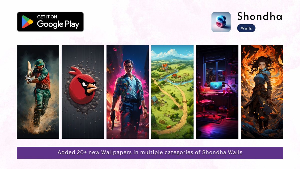 ▶️ Added 20+ New Wallpapers in Shondha Walls in multiple categories 

▶️ Get it from here:
play.google.com/store/apps/det…

#iOSWallpaper #iOS17Wallpapers #PhoneWallpapers #MinimalWallpapers #AmoledWallpapers #Anime #AnimeWallpapers #Neon #Cricket #Angrybirds #Game #GTAVI #Beautiful