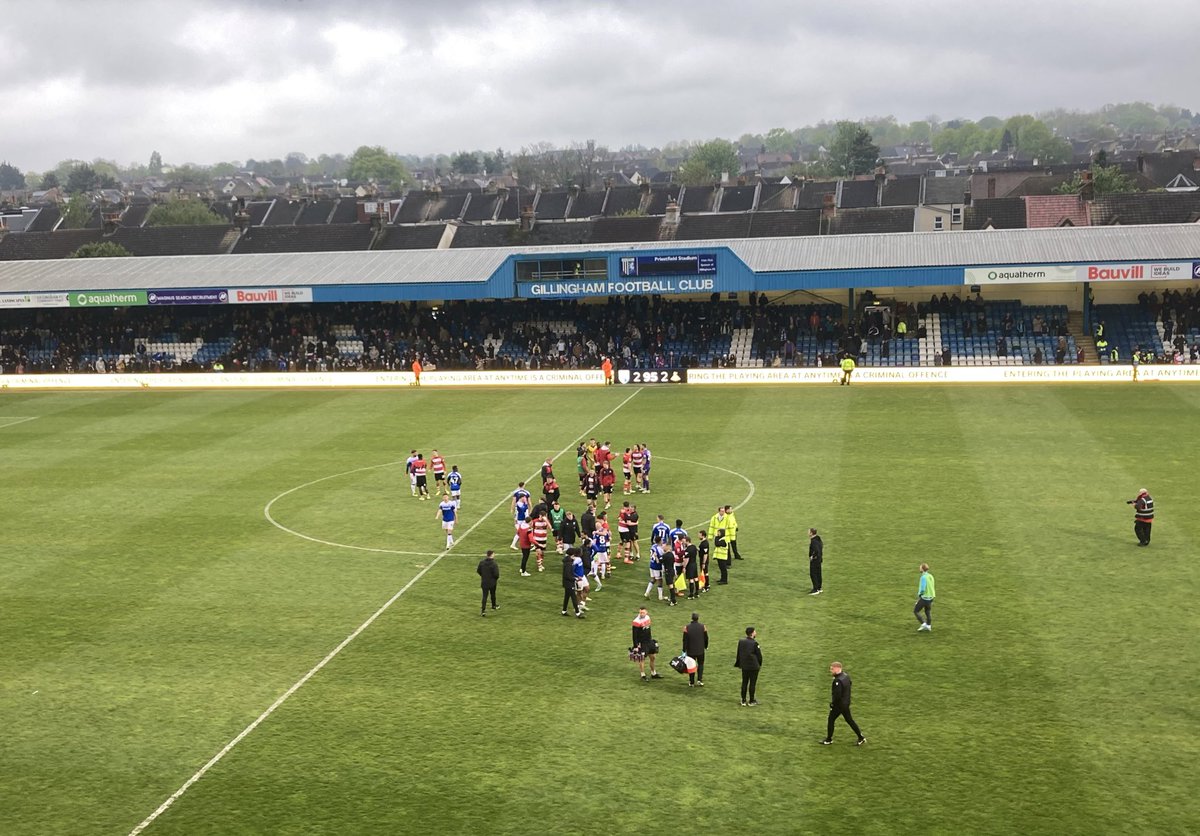 FT: Gillingham 2-2 Doncaster Rovers ⚽️ #Gills come from two down at the break to draw their final League Two game of the season at Priestfield. 🔵 Dieng blasted in a free-kick, Masterson’s header forced an own goal, sub’ Gbode was denied a winner by a goal line clearance.