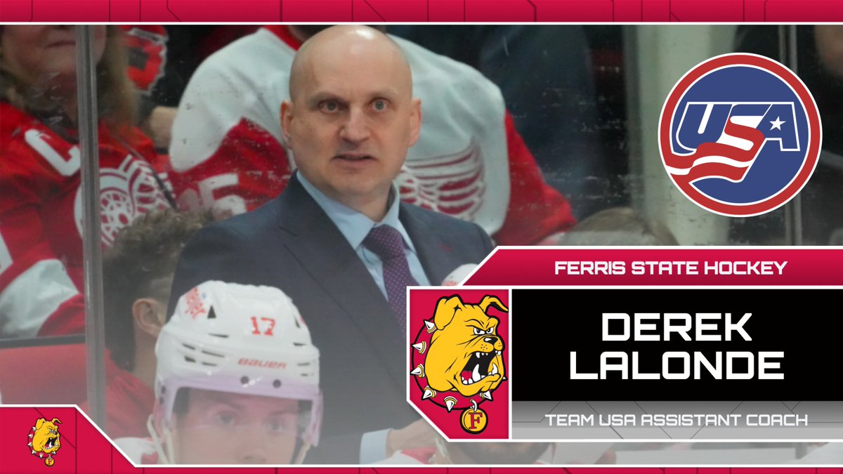 TEAM USA! Former Ferris State Hockey Assistant Coach Derek Lalonde of the Detroit Red Wings tabbed to serve on coaching staff for the 2024 United States Men's National Team! tinyurl.com/4bjpsnke @FerrisHockey