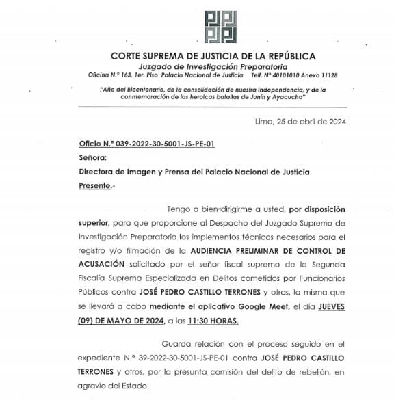 El expresidente Pedro Castillo a un paso de ir a juicio por el golpe de Estado. El Poder Judicial programa para el 9 de mayo audiencia de control de acusación.