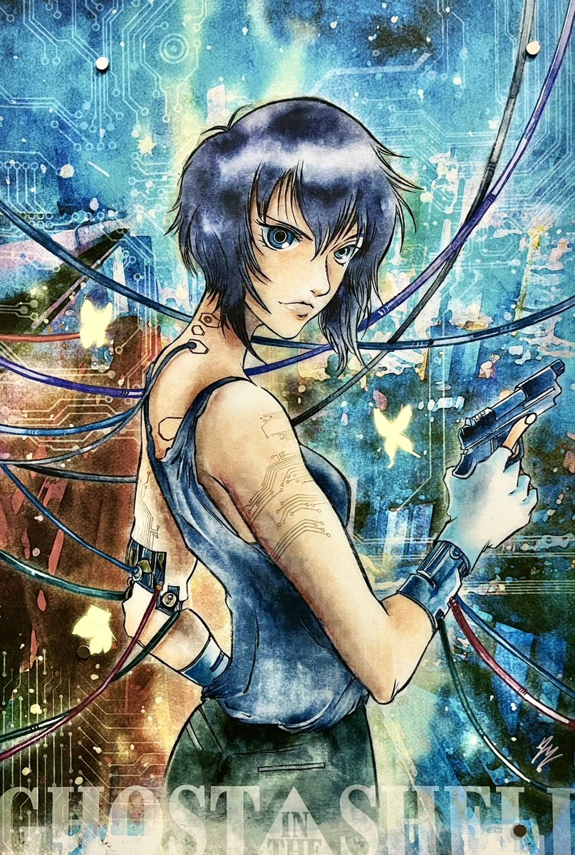 3rd day of #calgaryexpo so excited 🥰just finished a new piece Major Motoko Kusanagi or#major from #ghostintheshell 🦾 It was fun revisiting an older series from my childhood #yienyip #fanart #watercolor