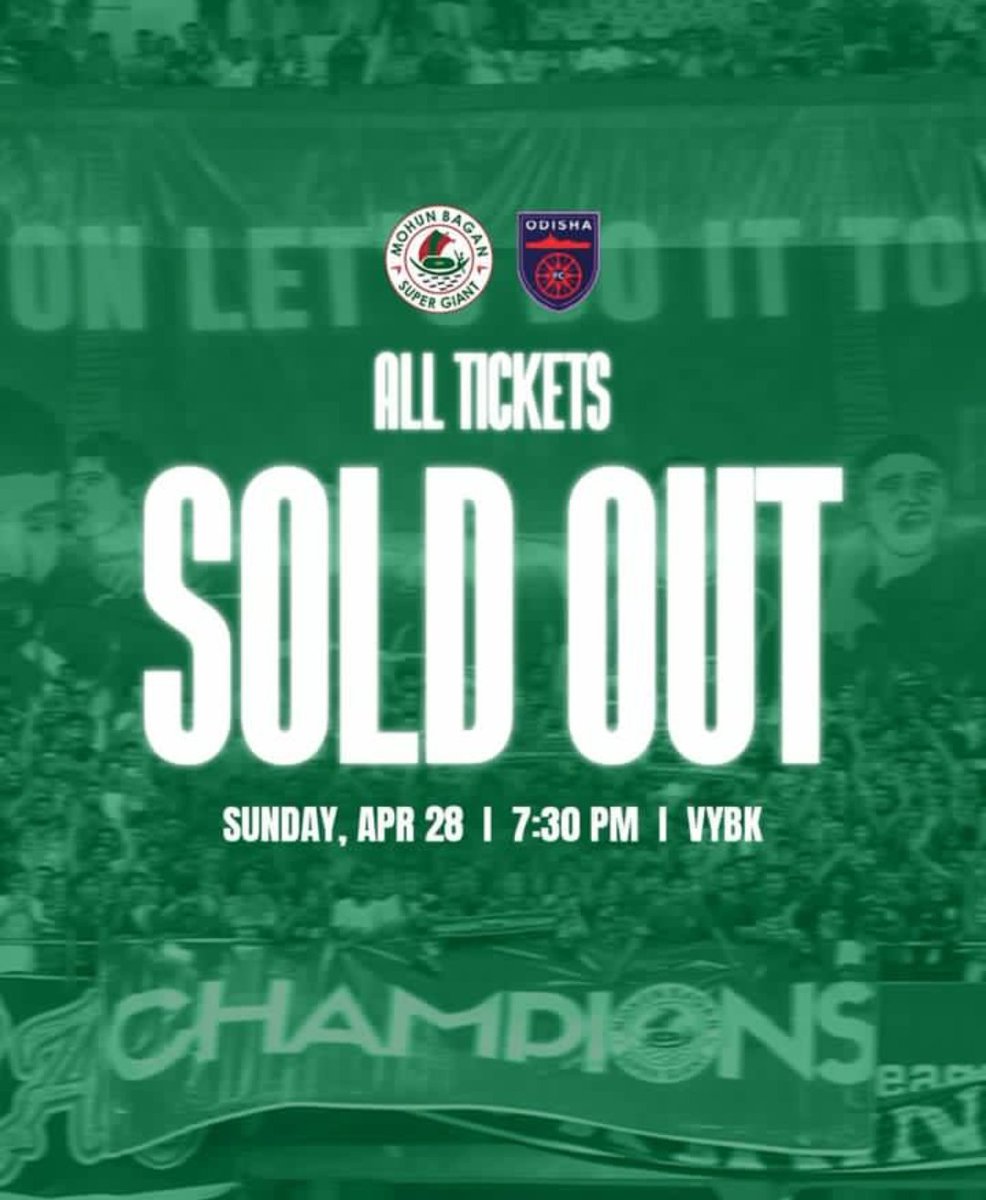 BREAKING : VYBK is currently SOLD OUT for the Semi - Final game against Odisha FC

Back to back 60K+ attendance in our home games 🔥💚❤