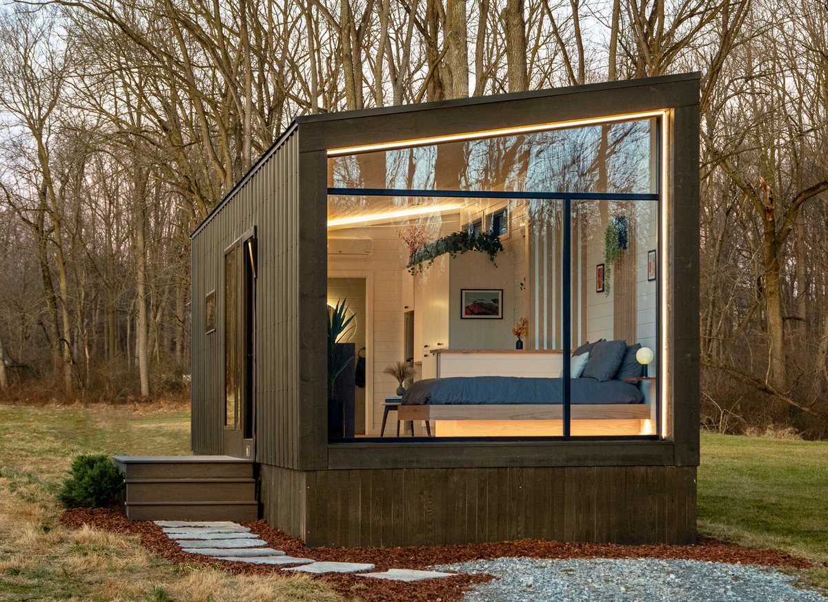 Recessed Strip Lighting Makes the Interiors of These $150K Tiny Homes a Big Mood: Kitchen shelves, toe kicks, battens, and the bed frame all glow in Zook Cabins’s new 400-square-foot model, The Luna. dlvr.it/T65fDH via @Dwell AlmostHomeFL.com