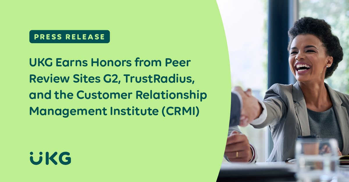 UKG has earned three new honors based directly on unbiased and verified customer reviews from influential software review sites G2 and TrustRadius and the Customer Relationship Management Institute LLC (CRMI). ukg.inc/44700UK #WeAreUKG