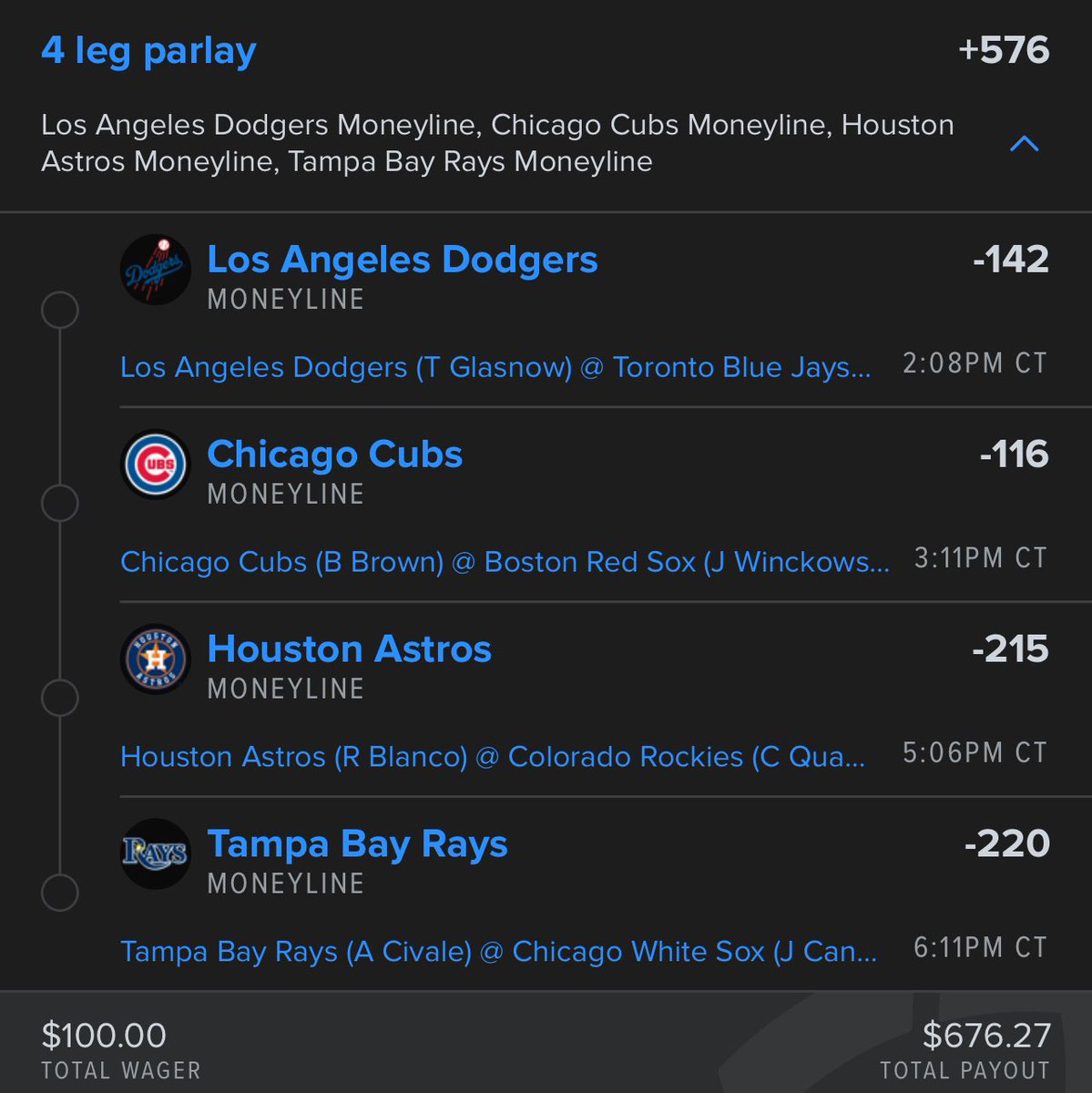 4/27 MLB PICKS⚾️📊:

MLB MONEYLINE PARLAY😈😈😈😈

RUN IT BACK FOR SOME COIN🔥💰
#NCAABasketball #MarchMadness #fanduel #DraftKings    #NBA    #LOTTO #NBAPlayoffs           #earthquake #BetMGM      #PrizePicks #NBAPlayINTournament