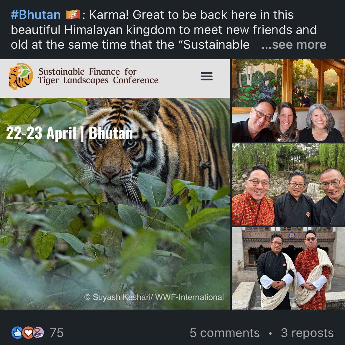 CurtisSChin's tweet photo. I suppose there would be a lot of #Bhutan 🇧🇹 on my #socialmedia feed these days…
#ImOKwithThat
https://t.co/yfveYsDFVN @LinkedInLife
#EarthDay #TigerConservation @IUCN @IUCNAsia @WWF @WWFBhutan @WWFINDIA @theGEF @cmrodrigueze @RobbieBisset @UNDP @UNDP_Bhutan @namgayzam https://t.co/eN960buWp7