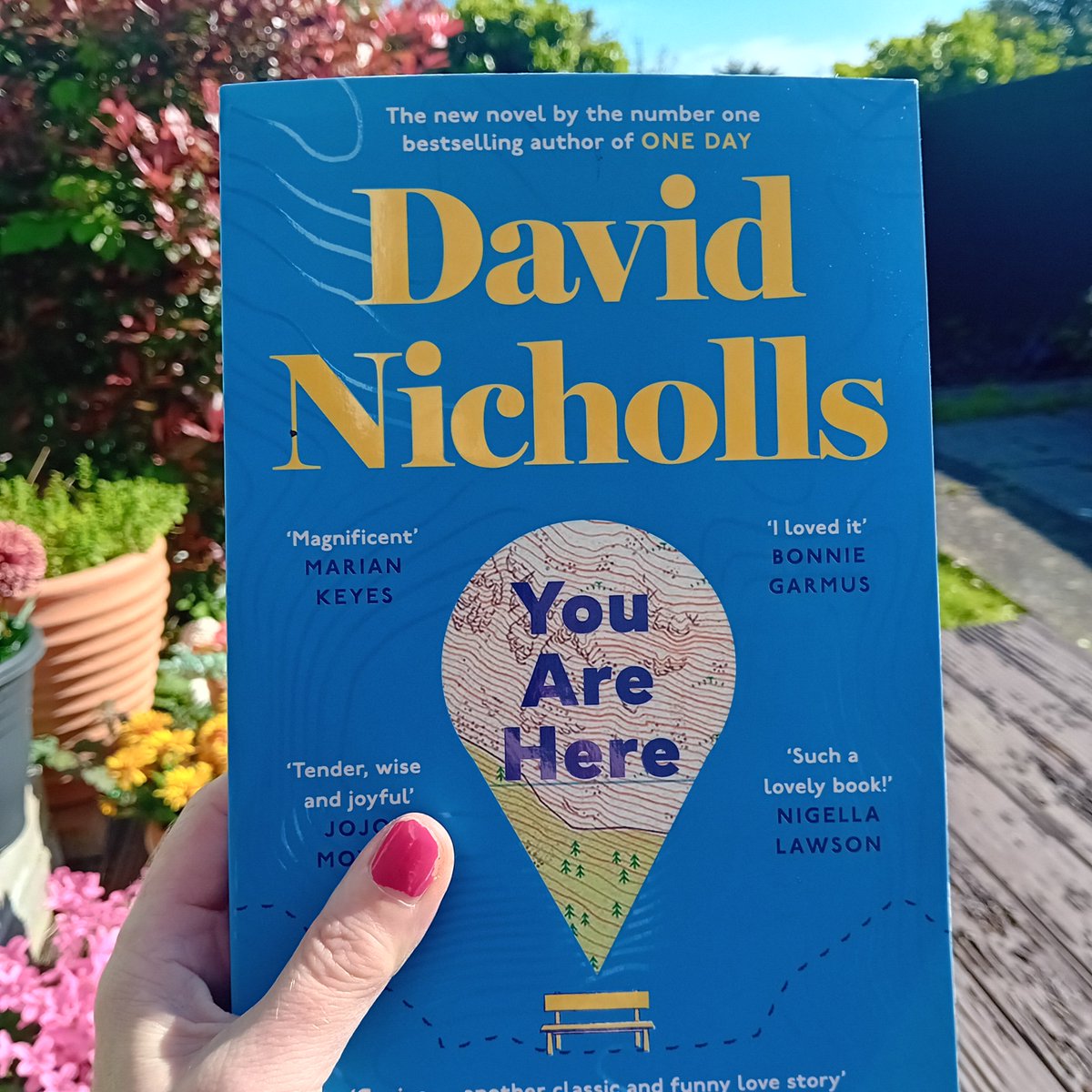 Sunshine, birds singing and a new book - bliss! I'm REALLY enjoying You Are Here by @DavidNWriter and am really looking forward to seeing him @ILFDublin next month in conversation with @MarianKeyes 💜📚