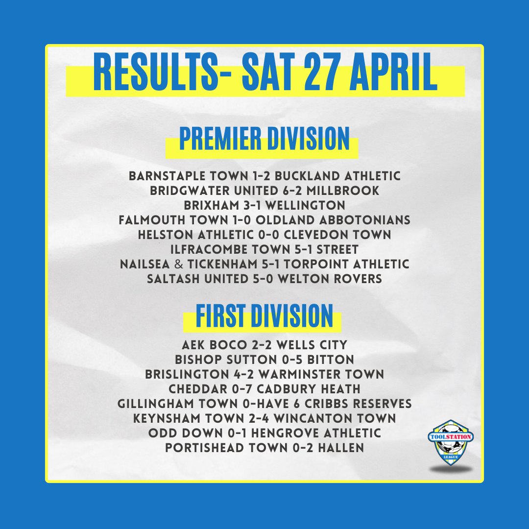 RESULTS | All the full time scores are in from today's action in the Toolstation Western League 👍