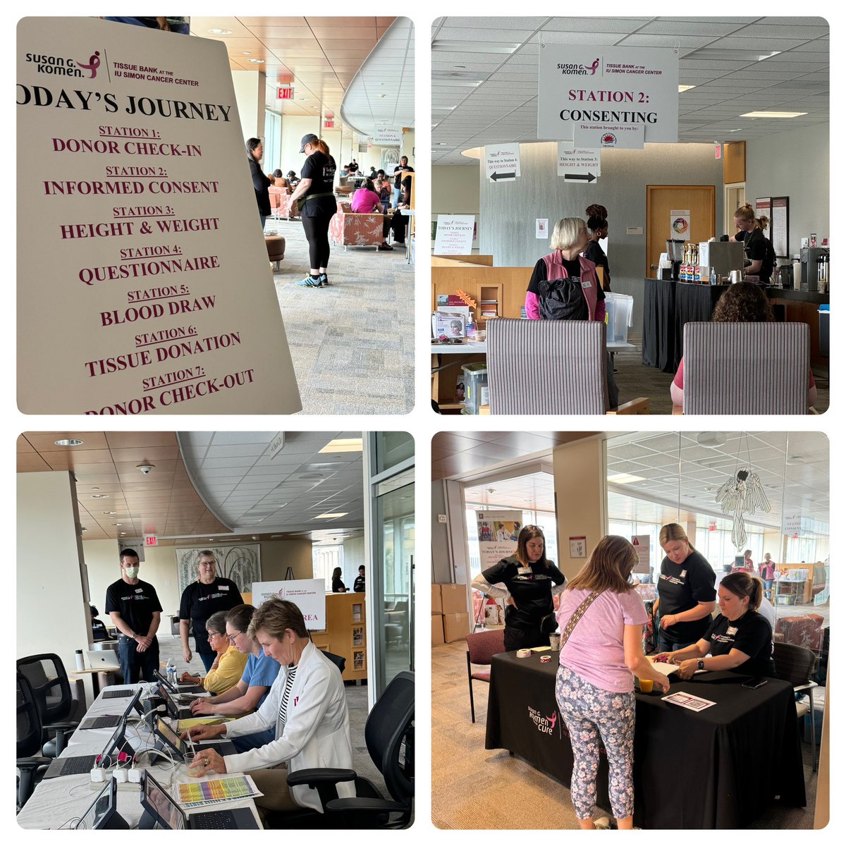 Prep for the #BankingOnACure event started with a #takeover of the @IUCancerCenter women’s clinic. The women (&men!) who donated their #breast tissue today spent 60-90 mins moving thru several stations starting with informed consent, ending with a celebration #ClinicalTrials