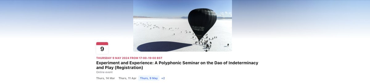 Looking forward to our next session, where it is my great pleasure to welcome Sougwen Chung on 9th May 5pm BST! Experiment and Experience: A Polyphonic Seminar on the Dao of Indeterminacy and Play Please register *here* to receive a zoom link to attend: docs.google.com/forms/d/e/1FAI…