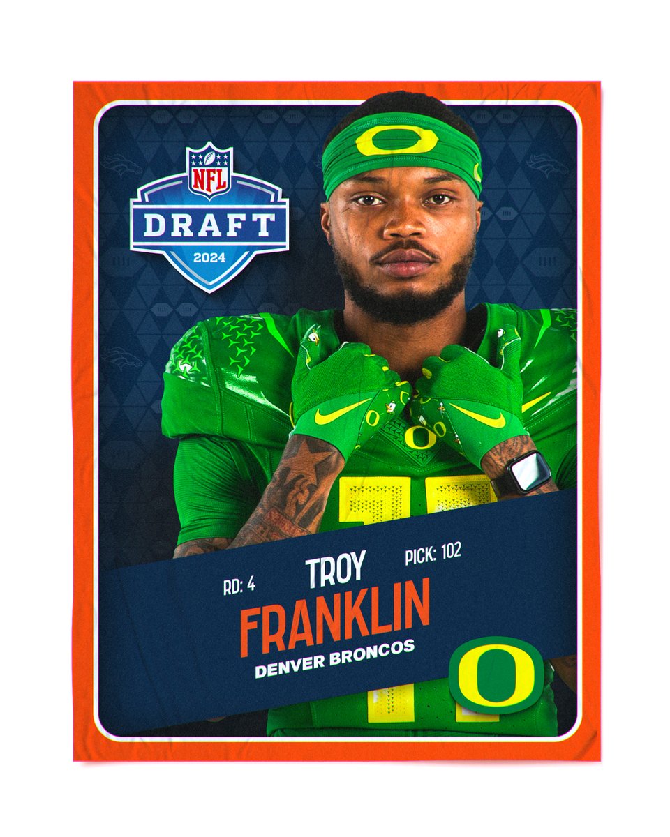 Another Duck in Denver. @OregonFootball's Troy Franklin is selected by the @Broncos in the 4th round of the #NFLDraft. #GoDucks