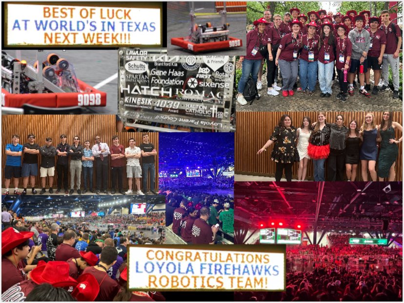 Last week Loyola Robotics team attended the FIRST Robotics World Championships in Houston TX. Congrats to all our team members for their work & we also want to recognize our Gr 12’s that are now FIRST Alumni. Thank you to the mentors who gave so much time to the team! @frc9098