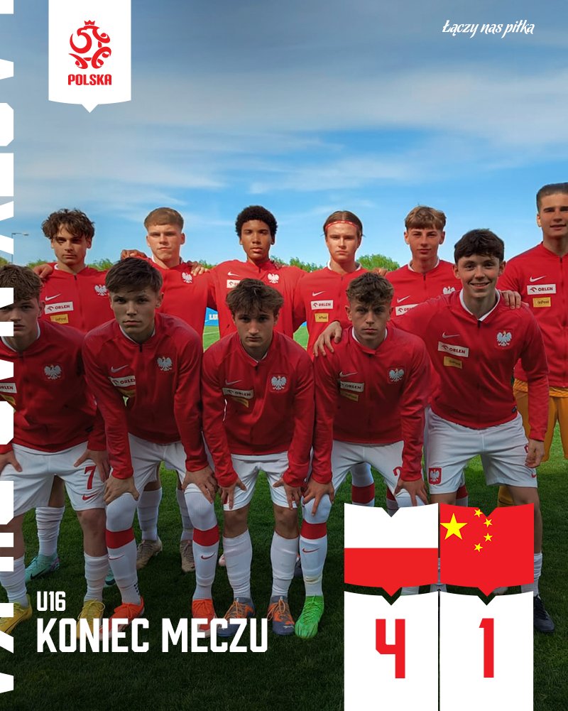 W ostatnim meczu turnieju towarzyskiego w Rumunii reprezentacja Polski U16 pokonała Chiny 4:1! 👏👏 Gole dla biało-czerwonych strzelili Mateusz Cegliński, Oliwier Siniawski, Karol Delikat, Adam Ciućka. ------ #POLCHN 4:1 🇵🇱🇨🇳 U16