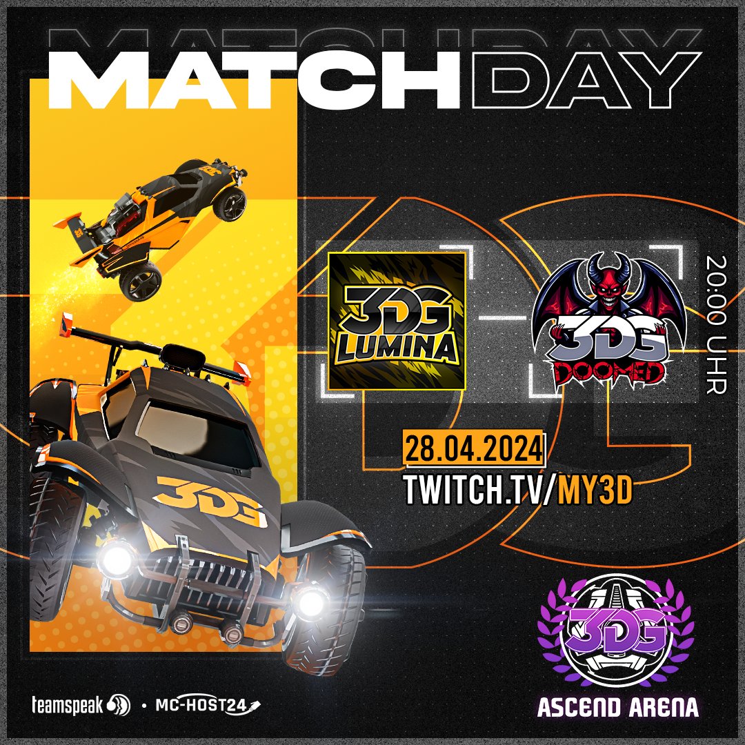 Interne Begegnung in der 3DG Ascend Arena. 

⚔️ 3DG Lumina vs. 3DG Lucifer Doomed
🗓️ Sonntag - 20:00 Uhr
🎙️ SoDerFreddy

🔴 LIVE auf twitch.tv/my3d

Sponsored: <a href="/teamspeak/">TeamSpeak</a> <a href="/MCHOST24/">MC-HOST24.de</a>
#RocketLeague #esport #twitch #live #stream