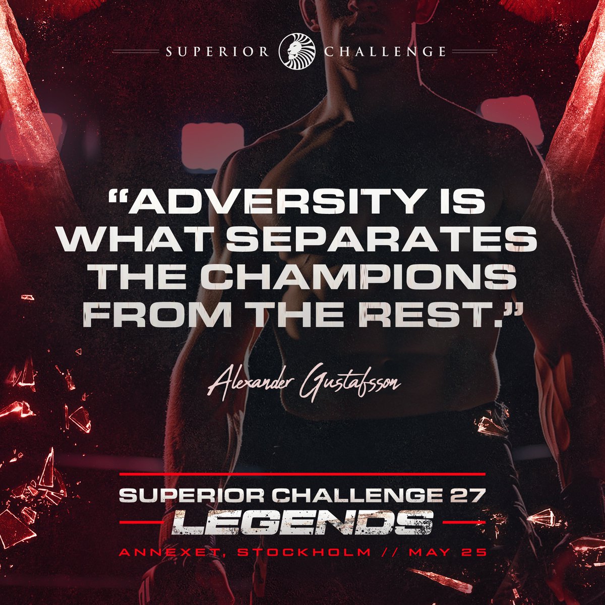 Embrace the warrior's mindset!

“Adversity is what separates the champions from the rest” – Alexander Gustafsson 

#SuperiorChallenge #MMA #WarriorMindset #NeverGiveUp #Fearless #Motivation #AlexanderGustafsson #TheMauler